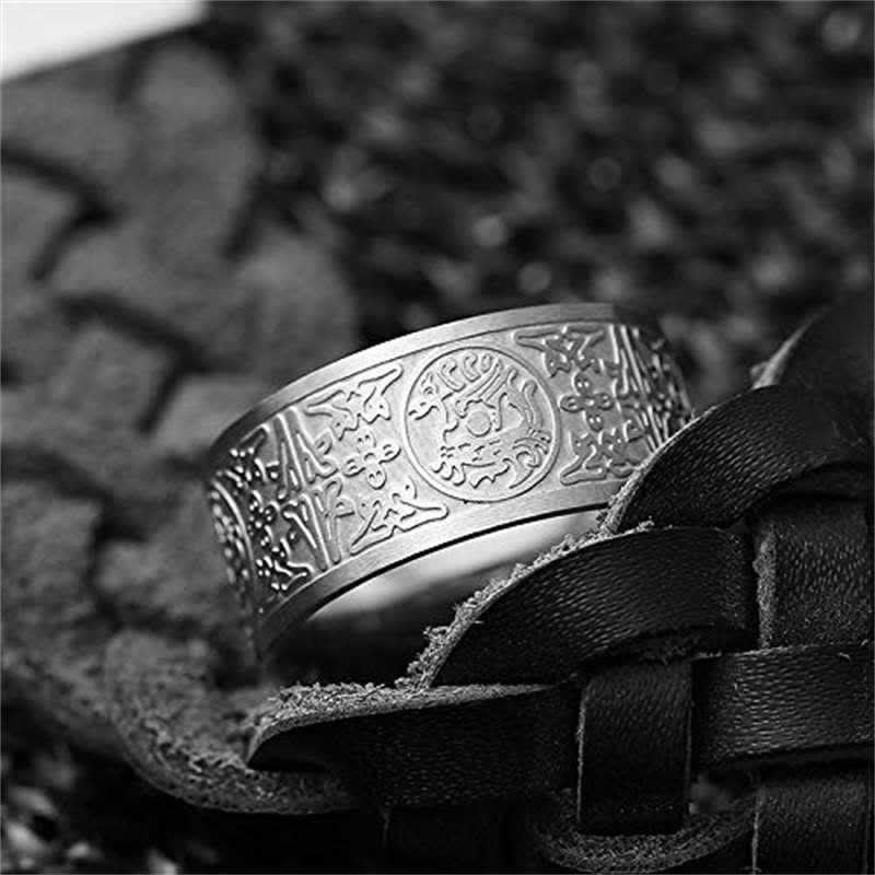 Buddha Stones Four Guardian Beast Dragon White Tiger Suzaku Basalt Carved Success Luck Ring Ring BS 11