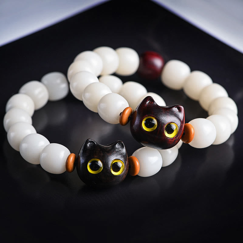 Foviel Natürlich Bodhi-Samen Kleine Blatt Rot Sandelholz Ebenholz Niedlich Glück Katze Weisheit Armband