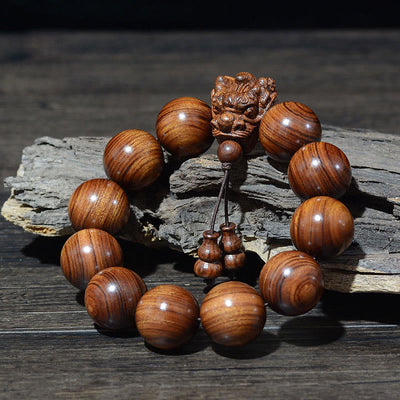 Foviel Rosewood Green Sandalwood Small Leaf Red Sandalwood Dragon Carved Protection Bracelet