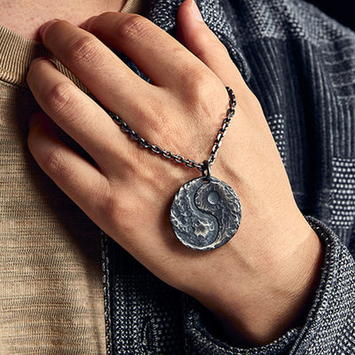 Buddha Stones 990 Sterling Silver Yin Yang Hammer Texture Harmony Necklace Pendant Necklaces & Pendants BS 10