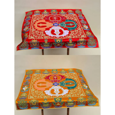 Buddha Stones Flower Endless Knot Prayer Altar Mat Healing Meditation 8 Auspicious Symbols Mat Table Runner Prayer Altar BS 4