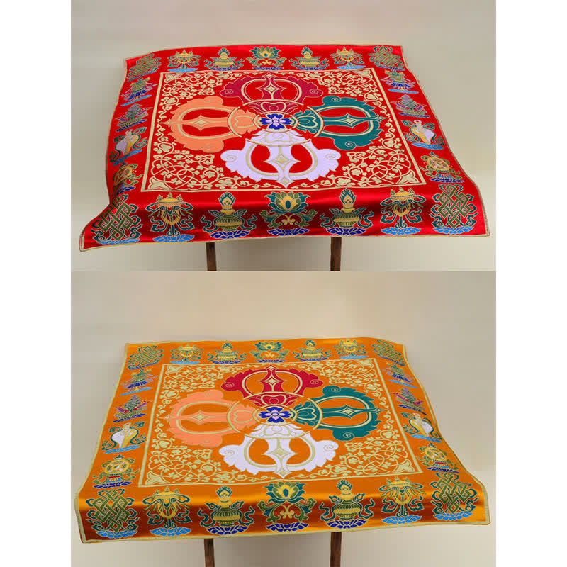 Buddha Stones Flower Endless Knot Prayer Altar Mat Healing Meditation 8 Auspicious Symbols Mat Table Runner Prayer Altar BS 4