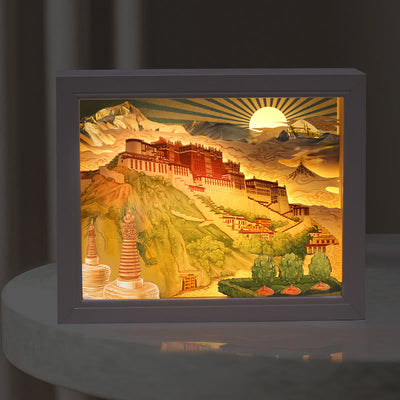 Buddha Stones Tibet Potala Palace Paper LED Carving Lamp Art Night Lights Creative LED Table Lamp Decorations BS Potala Palace