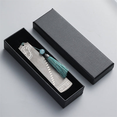 Buddha Stones Classical Musical Instruments Pipa Guzheng Guqin Ruan Metal Bookmarks Tassel With Gift Box Bookmarks BS Black Guzheng-Gift Box