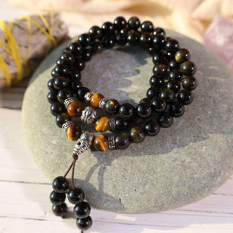 Golden Obsidian Energy Bracelet Necklace Bracelet BS 0.31 in (8 mm) 3 layers