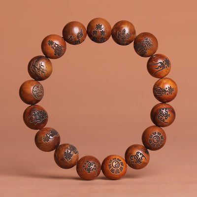 Buddha Stones Lightning Struck Jujube Wood Yin Yang Bagua Taoist Taboo Scripture Symbol Engraved Luck Bracelet Bracelet BS Taoist Talisman 20mm(Wrist Circumference 19-21cm)