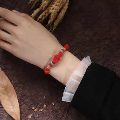 Buddha Stones Red String Jade Luck Fortune Knot Braided String Bracelet Bracelet BS 9