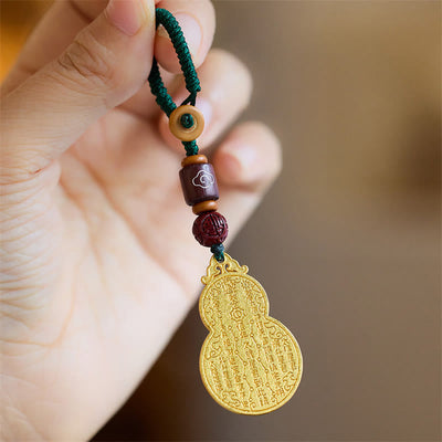 Buddha Stones Wu Lou Gourd Fu Character Tai Sui Amulet Fortune Phone Hanging Decoration Key Chain Hanging Decoration BS Gourd Fu Character Green Rope Key Chain