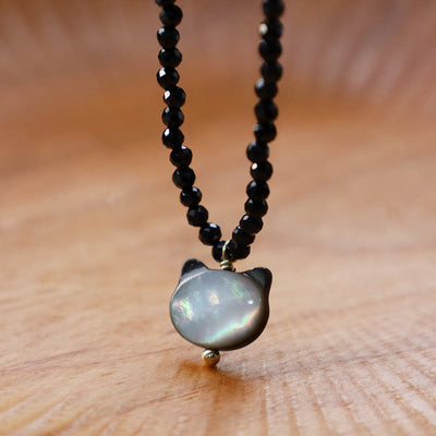 Buddha Stones Black Spinel Cute Cat Motivate Choker Necklace Bracelet Necklaces & Pendants BS 1