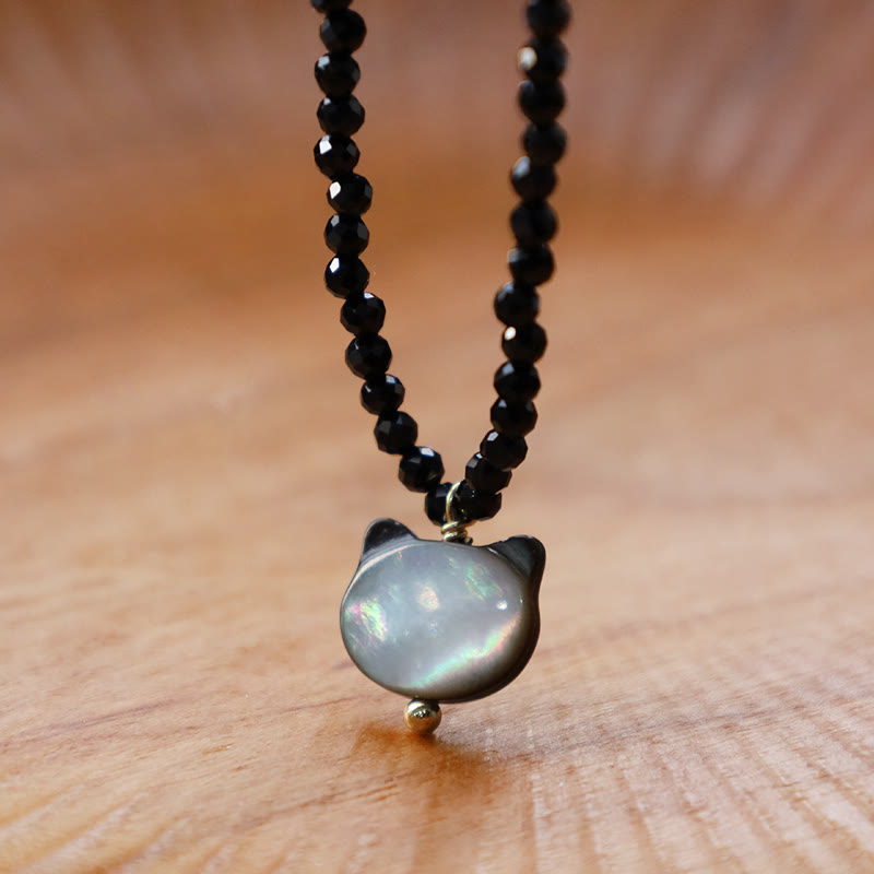 Buddha Stones Black Spinel Cute Cat Motivate Choker Necklace Bracelet Necklaces & Pendants BS 1