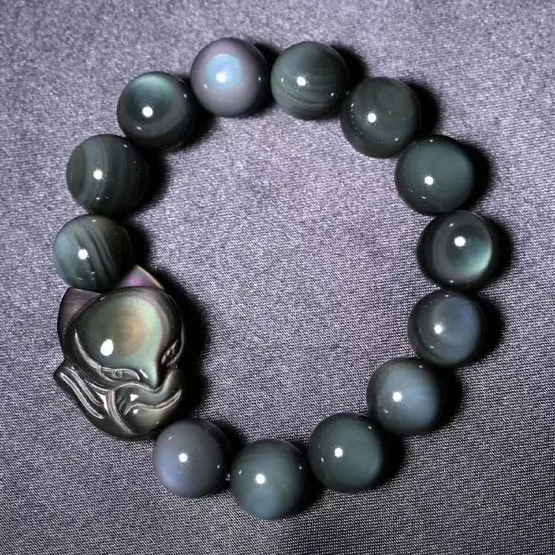 Buddha Stones Rainbow Obsidian Fox Healing Positive Bracelet - image 8