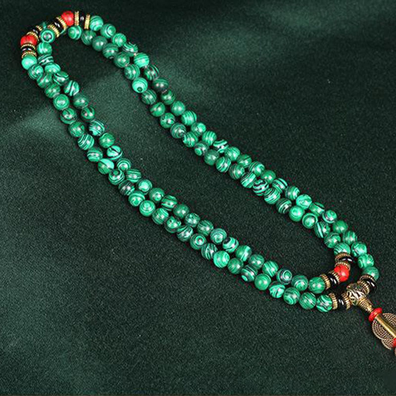 Buddha Stones Tibetan 108 Mala Malachite Beads Bracelet Necklace Bracelet BS 8