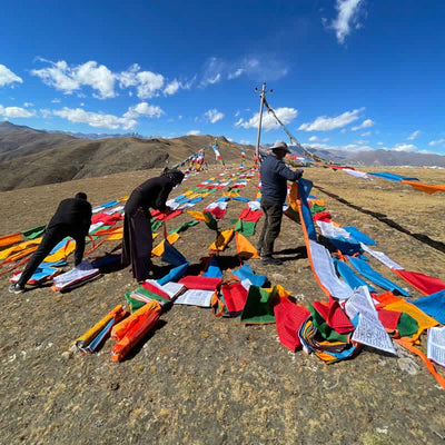 Buddha Stones Tibetan 5 Colors Silk Windhorse Auspicious Outdoor 25 Pcs Prayer Flag TIBETAN PRAYER FLAGS buddhastoneshop 27