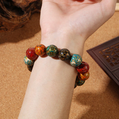 Buddha Stones Natural Multicolored Lacquer Beads Calm Bracelet Bracelet BS 3