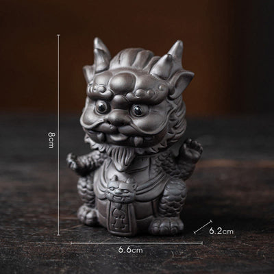 Buddha Stones Luck Dragon Wealth Tea Pet Purple Clay Figurine Decoration Decorations BS Little Dragon King-Black 6.6*6.2*8cm