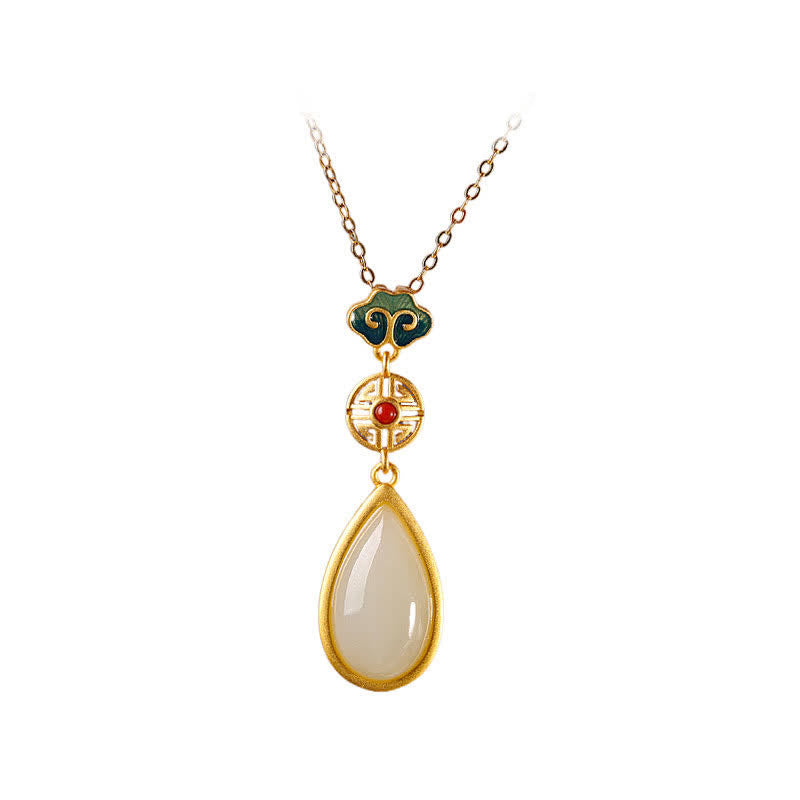 Buddha Stones 925 Sterling Silver Hetian White Jade Water Drop Chain Necklace Pendant Bracelet Bracelet Necklaces & Pendants BS 6
