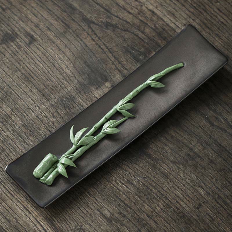 Buddha Stones Lotus Peony Rose Flower Ceramic Spiritual Incense Burner Incense Burner BS Green Bamboo