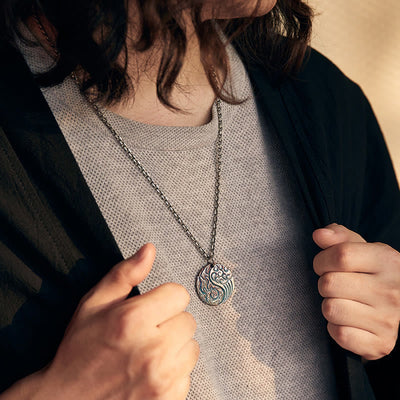 Buddha Stones 990 Sterling Silver Yin Yang Water and Fire Balance Necklace Pendant Necklaces & Pendants BS 11