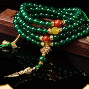 Bracelet Mala Foviel 108 perles en agate verte naturelle, symbole de succès