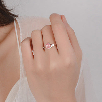 Buddha Stones Pink Crystal Soothing Rotation Ring Ring BS 4