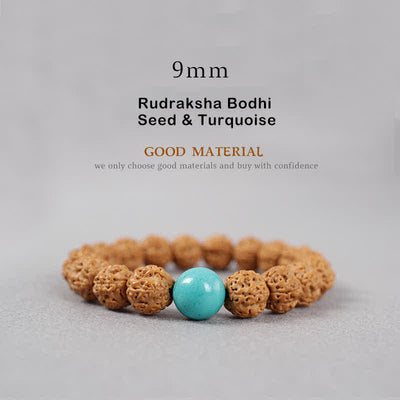 Buddhastoneshop Tibet Rudraksha Bodhi Seed Dzi Bead Amber Turquoise Wealth Bracelet