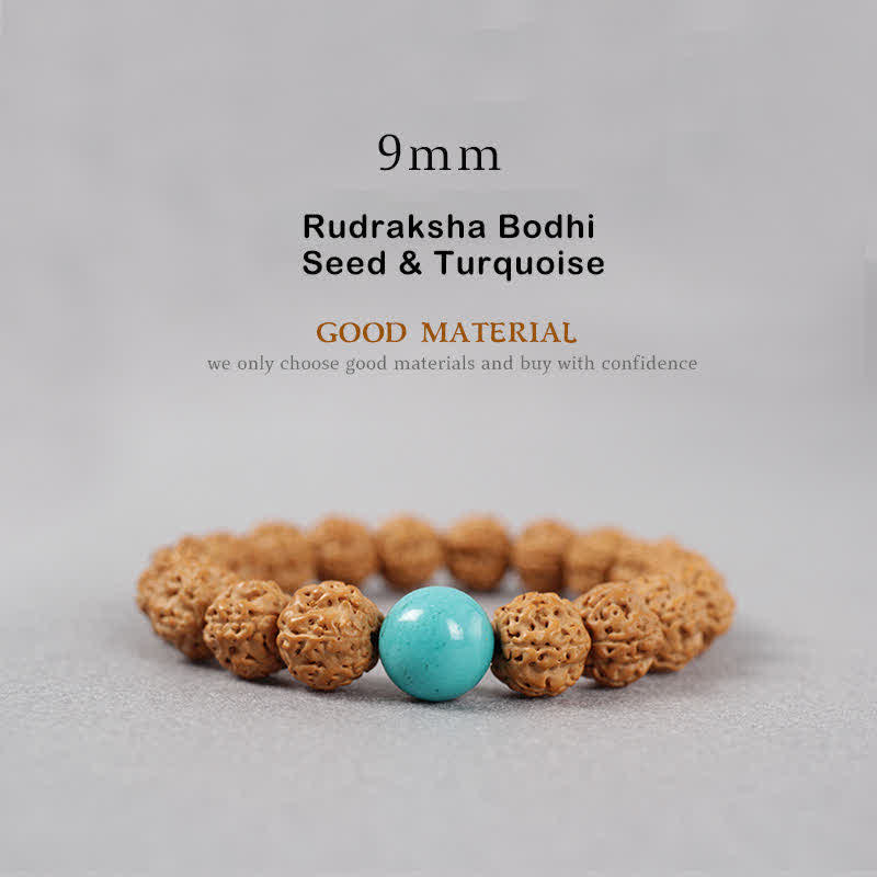 Buddhastoneshop Tibet Rudraksha Bodhi Seed Dzi Bead Amber Turquoise Wealth Bracelet