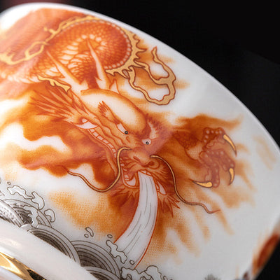Buddha Stones Dragon Phoenix Crane Sun Ocean Waves Gilt Ceramic Teacup Kung Fu Tea Cup 170ml Cup BS 5
