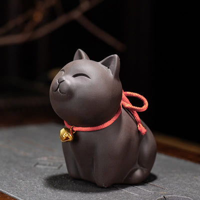 Buddha Stones Mini Lovely Cat Tea Pet Purple Clay Figurine Desk Decoration Decorations BS Cat Sitting 8*4.5*7.5cm