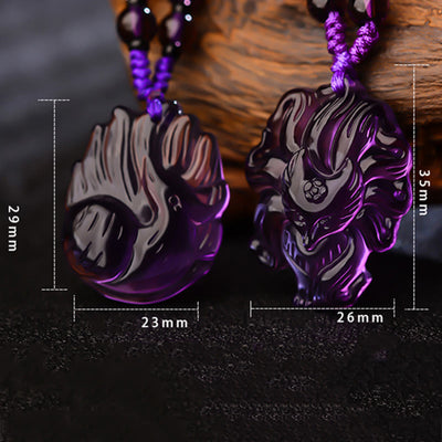 Buddha Stones Natural Amethyst White Crystal Citrine Nine Tailed Fox Luck Necklace Pendant Necklaces & Pendants BS 10
