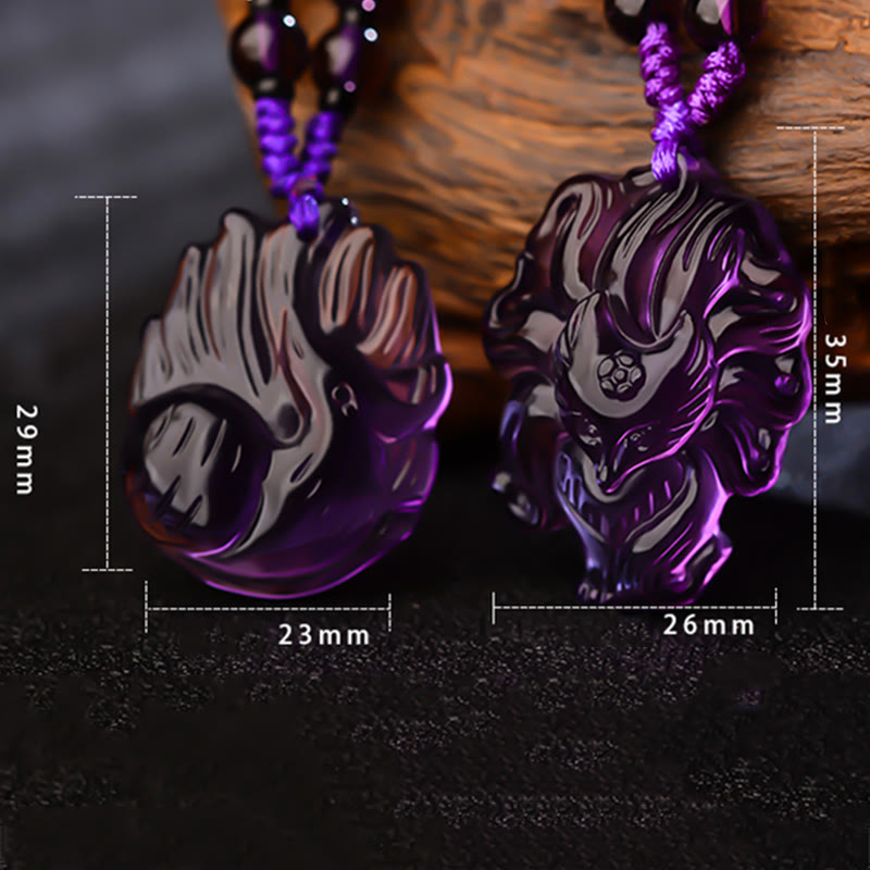 Buddha Stones Natural Amethyst White Crystal Citrine Nine Tailed Fox Luck Necklace Pendant Necklaces & Pendants BS 10