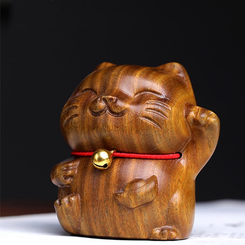 Buddha Stones Green Sandalwood Small Mini Cute Lucky Cat Peace Decorations Decorations BS 1