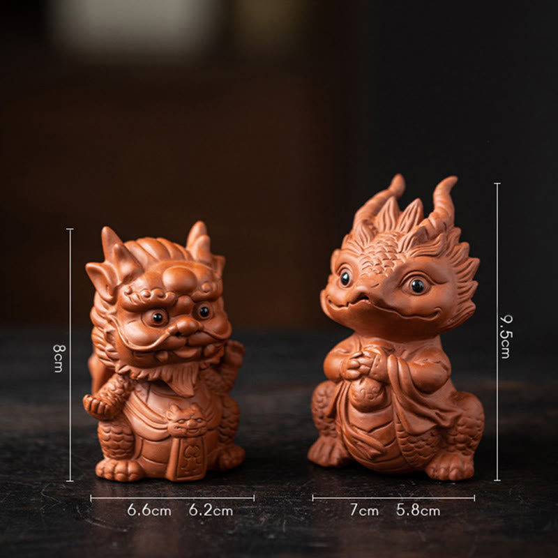 Buddha Stones Luck Dragon Wealth Tea Pet Purple Clay Figurine Decoration Decorations BS Dragon King+Dragon Girl(A Pair Of Brown)