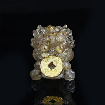 Buddha Stones Handmade Cute PiXiu Gold Coin Crystal Fengshui Energy Wealth Fortune Home Decoration Decorations BS Golden Rutilated Quartz