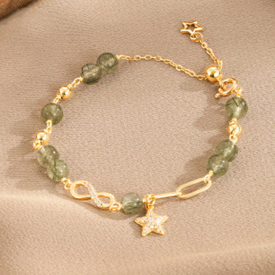 Buddha Stones 14K Gold Green Rutilated Quartz Möbius Loop Eternal Love Star Protection Bracelet Bracelet BS Light Green Rutilated Quartz(Wrist Circumference 14-15cm)