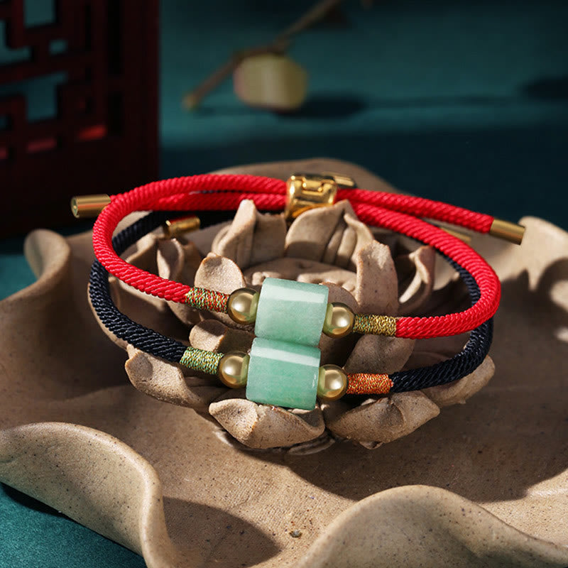 Buddha Stones Tibet Handmade Green Aventurine Red Stone Malachite Luck Protection Braided Rope Bracelet Bracelet BS 1
