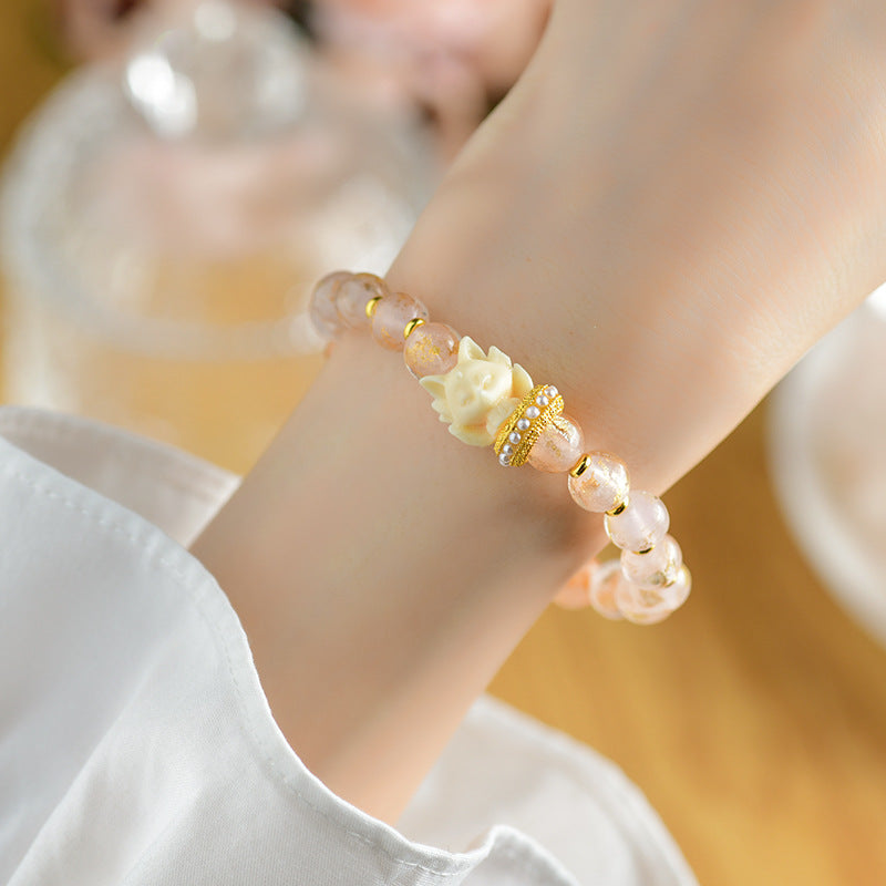 Buddha Stones Tibetan Incense Ash Liuli Glass Bead Lucky Nine-Tailed Fox Lotus Charm Bracelet Bracelet BS 3