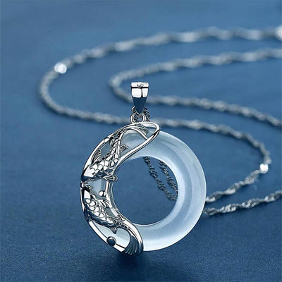 Buddha Stones "Wishing Luck and Prosperity" White Jade Koi Fish Necklace Includes Gift Message Card - image 1