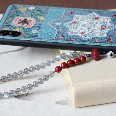Buddha Stones Natural Moonstone Cinnabar Calm Positive Phone Decoration Decorations BS 5