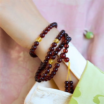 Buddha Stones Natural 108 Mala Beads Amber Clear Anxiety Bracelet Mala Bracelet BS 4