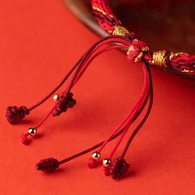 Buddha Stones Five Directions Gods of Wealth Handmade Reincarnation Knot Protection String Braid Bracelet Bracelet BS 8