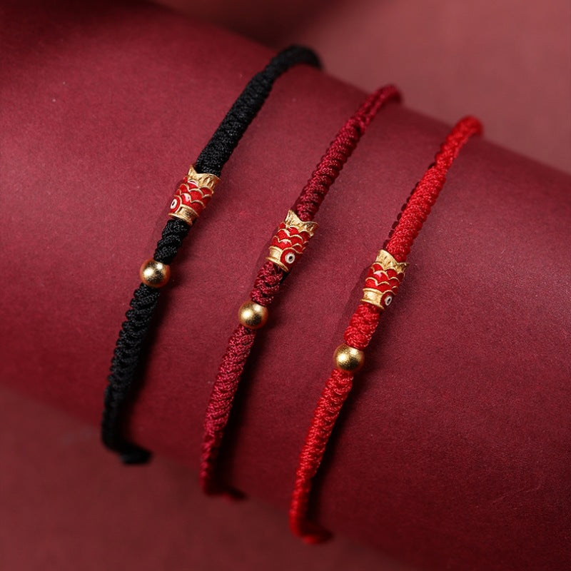 Buddha Stones 925 Sterling Silver Handmade Koi Fish Wealth Success Braided Rope Bracelet Bracelet BS 1