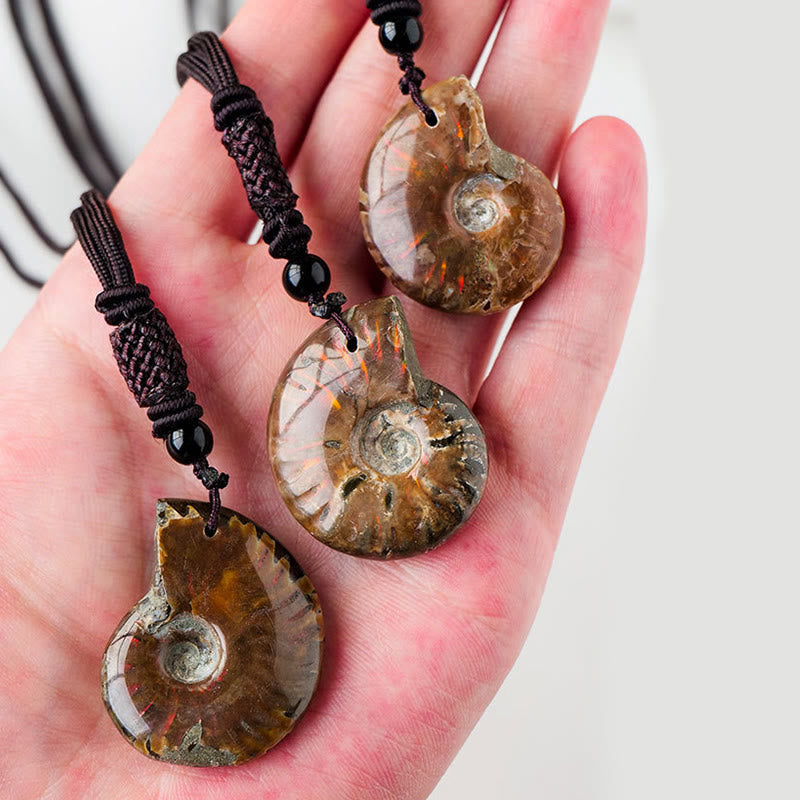 Buddha Stones Natural Ammonite Fossil Snail Pattern Meditation Healing Necklace Pendant Necklaces & Pendants BS 3