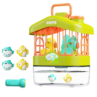Fidtoy Jouet 2 en 1 Cage à oiseaux parlante et aquarium à poissons magnétiques en plastique avec capteur vocal, musique, lumières et jeu de pêche magnétique pour enfants de 2 ans et plus