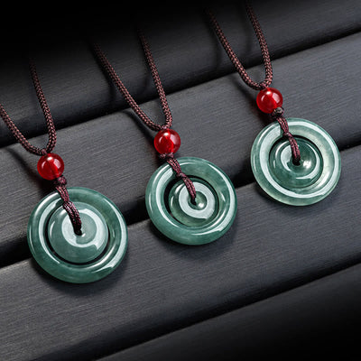 Pendentif collier Foviel en jade vert double boucle de paix pour l'abondance