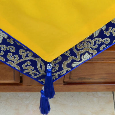 Buddha Stones Prayer Altar Flower Vajra Dragon Pattern Tibetan Auspicious Symbols Tassels Jacquard Table Runner Prayer Altar BS 6