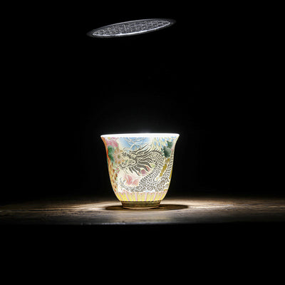Buddha Stones Dragon Phoenix Flowers Ceramic Teacup Kung Fu Tea Cup 50ml Cup BS 8