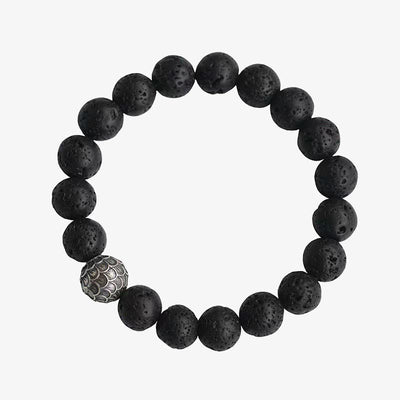 Buddha Stones Lava Rock Fish Scales Bead Healing Bracelet Bracelet BS 7