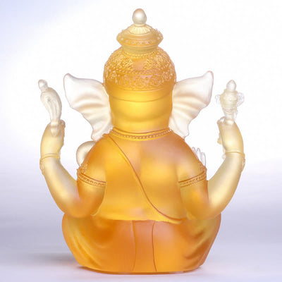 Buddha Stones Handmade Ganesh Ganpati Elephant Figurine Liuli Crystal Art Piece Protection Statue Home Decoration