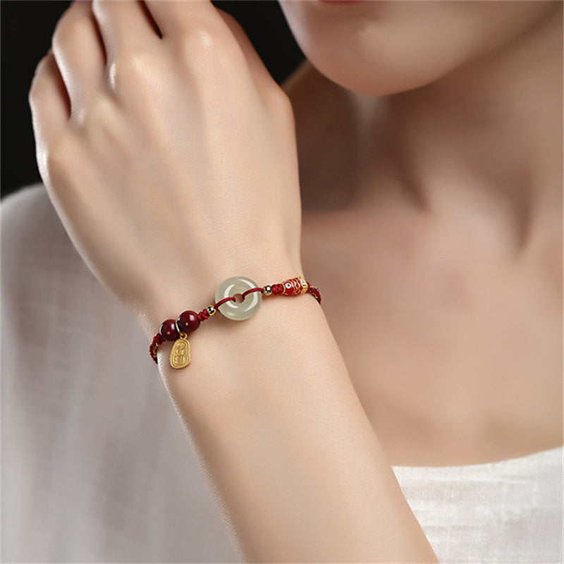 Buddha Stones 925 Sterling Silver Koi Fish Hetian Jade Peace Buckle Luck Bracelet Bracelet BS 2