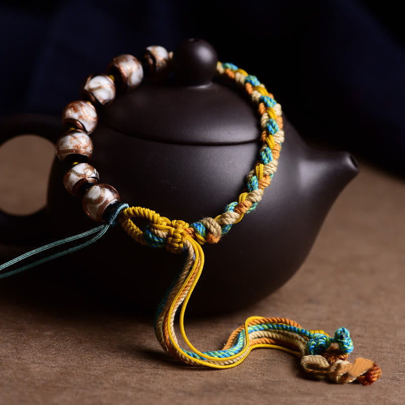 Buddha Stones Handmade Multicolored Rope Liuli Glass Bead Fortune Braided Bracelet Bracelet BS 1